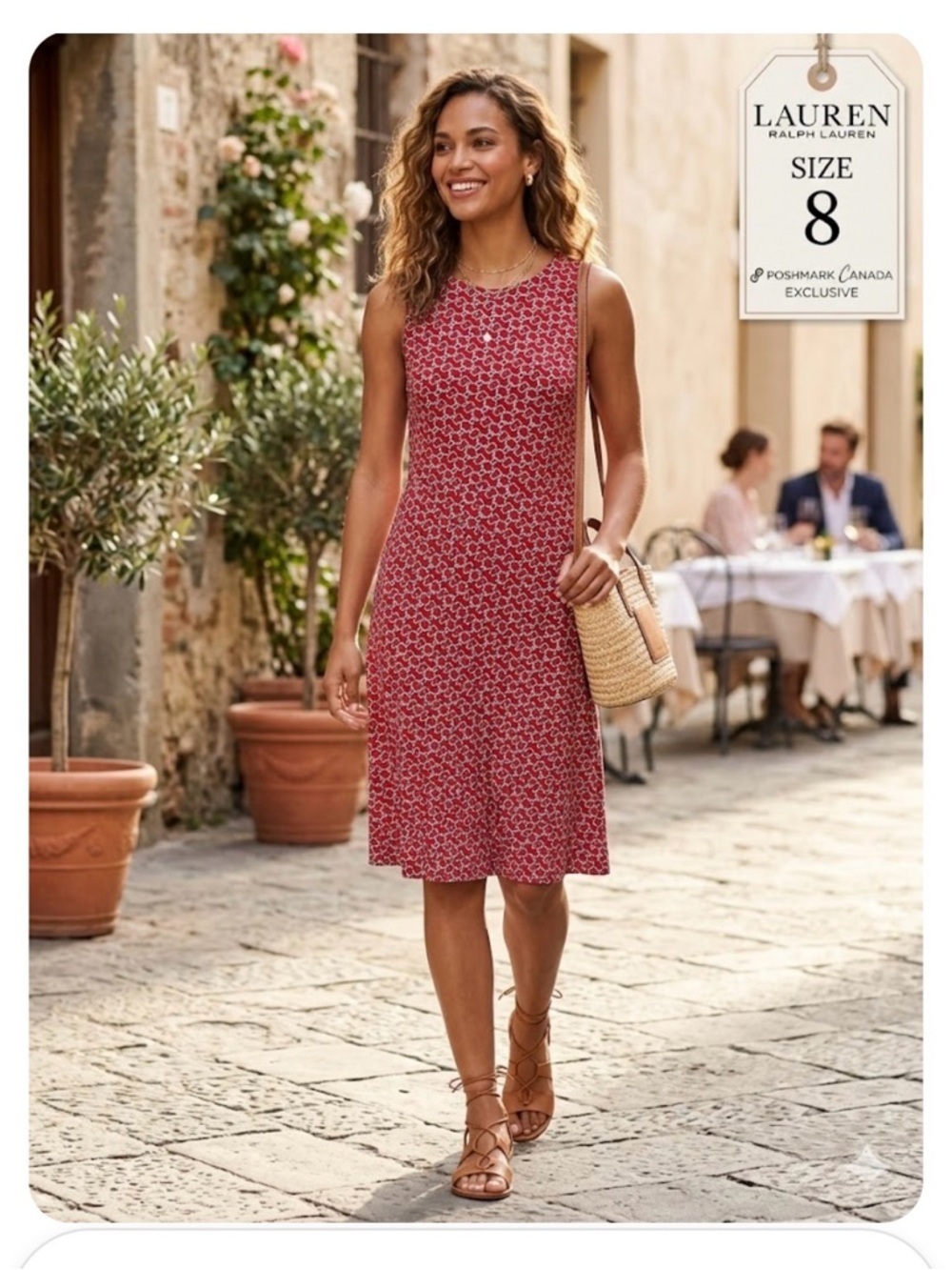 Lauren Ralph Lauren Red Geometric Chain Print Shift Dress